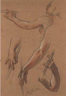 Adolphe La Lyre - Quatre Études De Bras Tenant Un Bâton