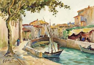 Adolphe Mathis - Un canal à Martigues; Un rue à Martigues; Un coin de port
