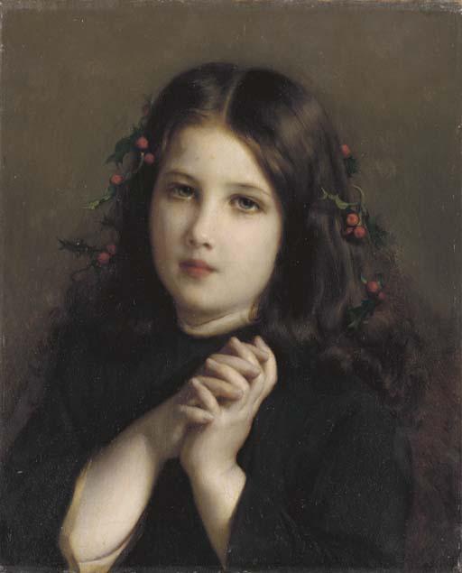 Adolphe Piot - A Young Girl with Holly Berries in her Hair