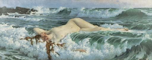 Adolphe Rudolphe Hirémy-Hirschl - Venus Reclining In The Waves