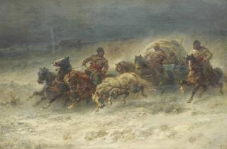 Adolphe Schreyer - A Wallachian wagon under attack