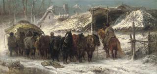Adolphe Schreyer - Cossaks changing the wagon team