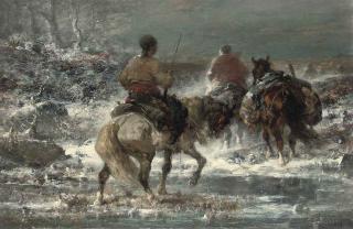 Adolphe Schreyer - Warriors in a winter landscape