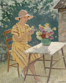 Adolphe Valette - Femme Et Fleurs (Maria La Fond) Blacée Rhône