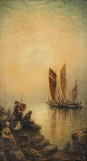 Adolphus Knell - Bringing in the day\'s catch; Waiting for the day\'s catch, a pair