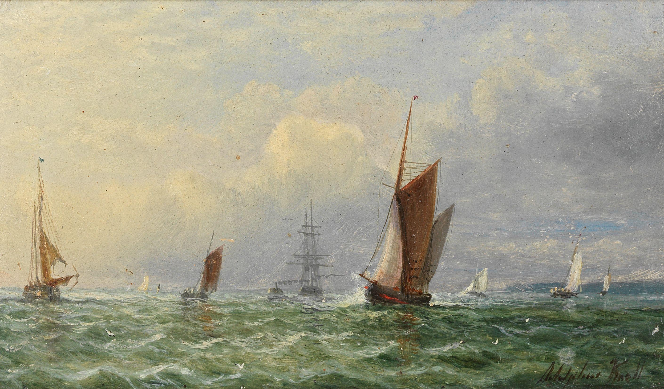 Adolphus Knell - Sailing on a choppy sea; ships on calm water (2)