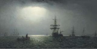Adolphus Knell - Shipping in coastal waters by moonlight