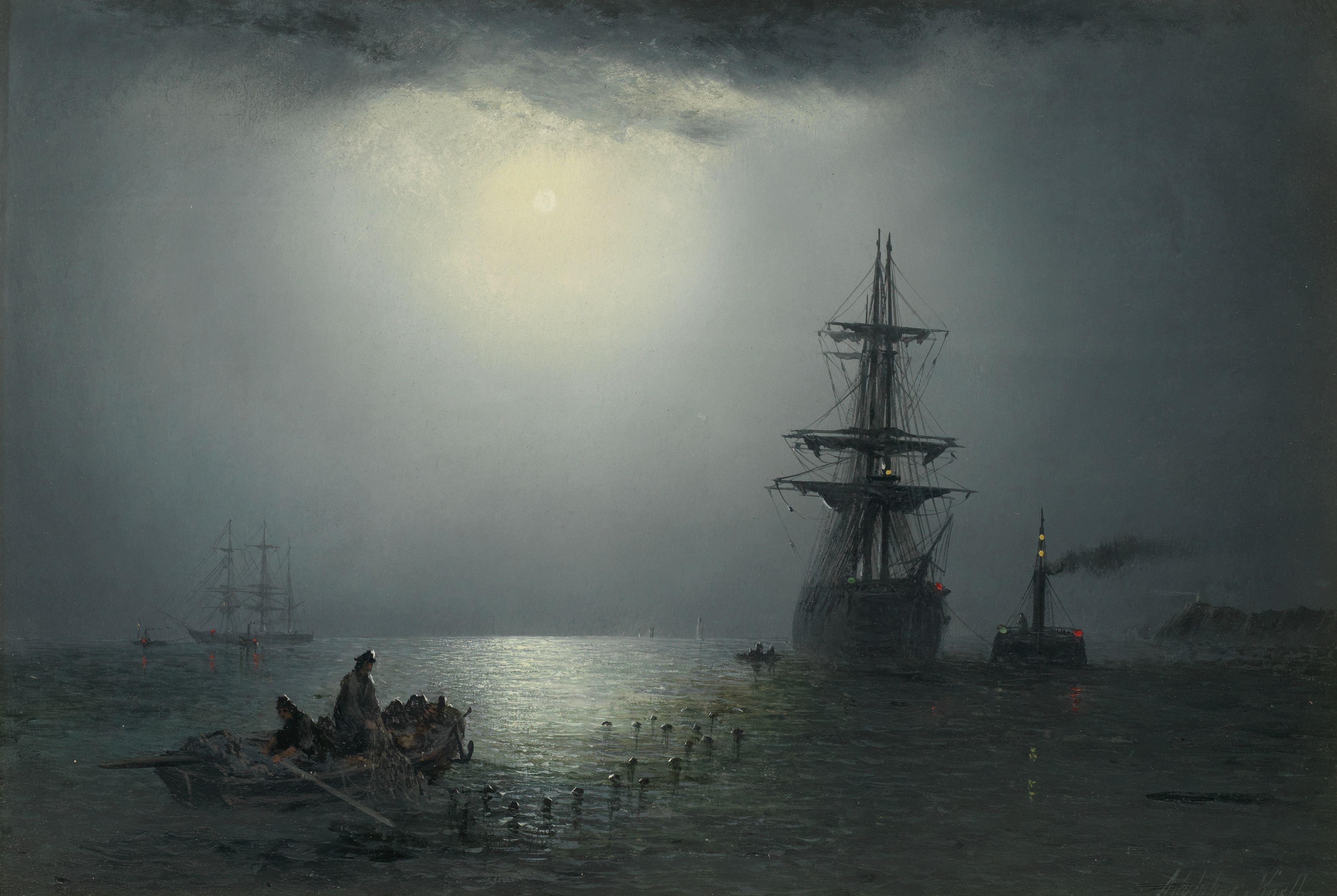 Adolphus Knell - Shipping under moonlight