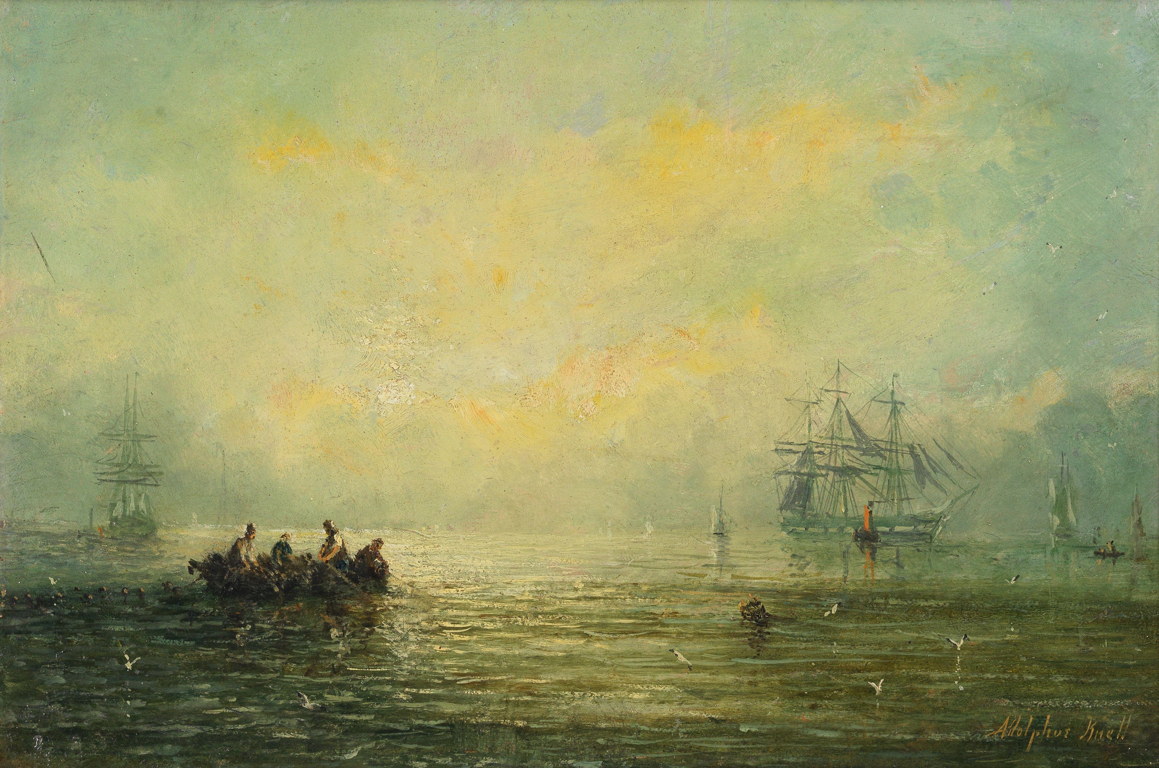 Adolphus Knell - Ships at sunset