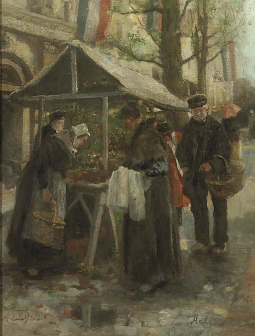 Adriaan De La Rivière - Flower market during Queensday, Holland