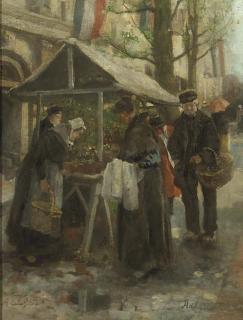Adriaan De La Rivière - Flower market during Queensday, Holland