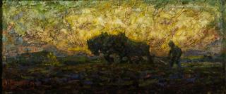 Adriaan Herman Gouwe - A plough-team at sunset