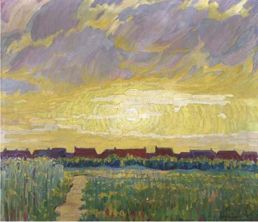 Adriaan Herman Gouwe - Landscape with sunset