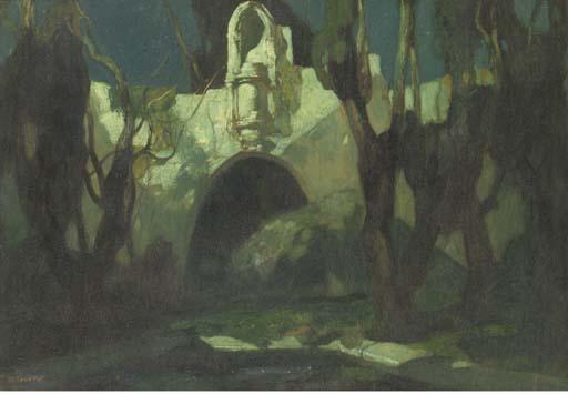 Adriaan J. van \'T Hoff - A citywall at dusk, Italy