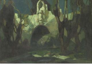 Adriaan J. van \'T Hoff - A citywall at dusk, Italy