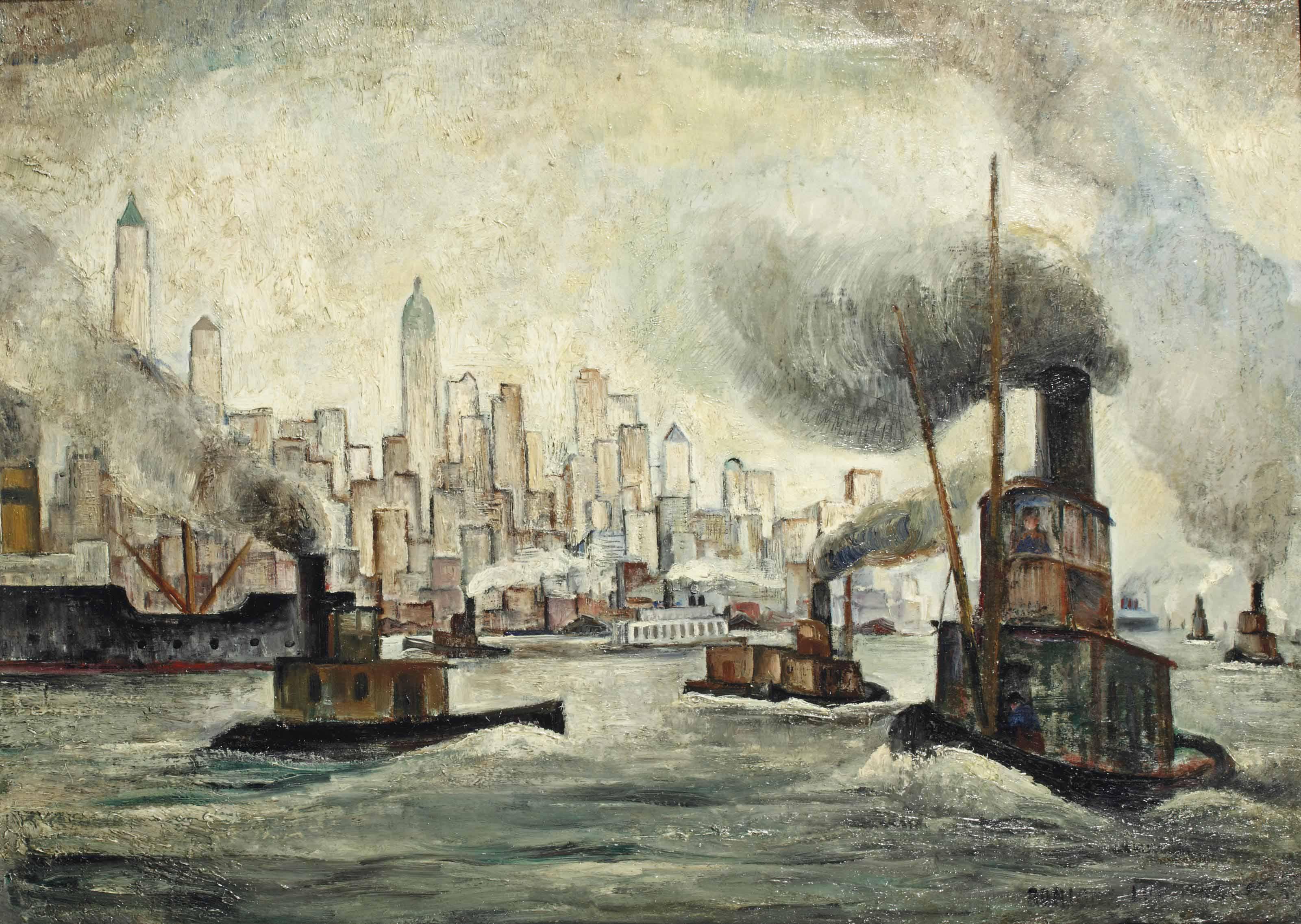 Adriaan Lubbers - Steam Vessels On The Hudson, New York Beyond