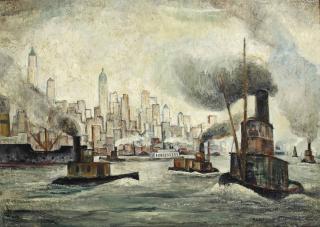 Adriaan Lubbers - Steam Vessels On The Hudson, New York Beyond