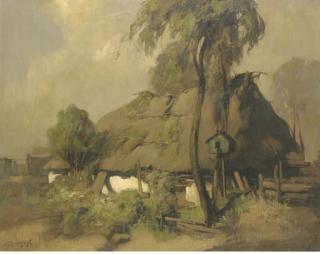 Adriaan van \'T Hoff - An abandoned cottage in a landscape