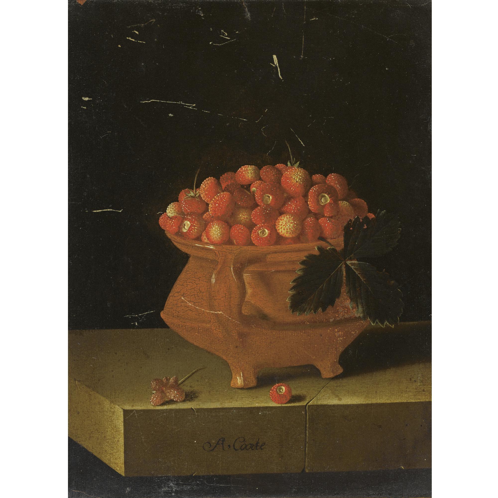 Adriaen Coorte - Still Life Of Strawberries In An Earthenware Bowl, On A Stone Ledge