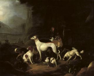 Adriaen Cornelisz. Beeldemaker - A hunter and his dogs resting at the entrance of a cave