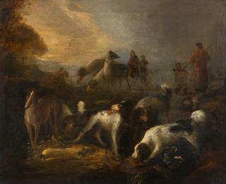 Adriaen Cornelisz. Beeldemaker - Jagdhunde und Jäger in einer Landschaft