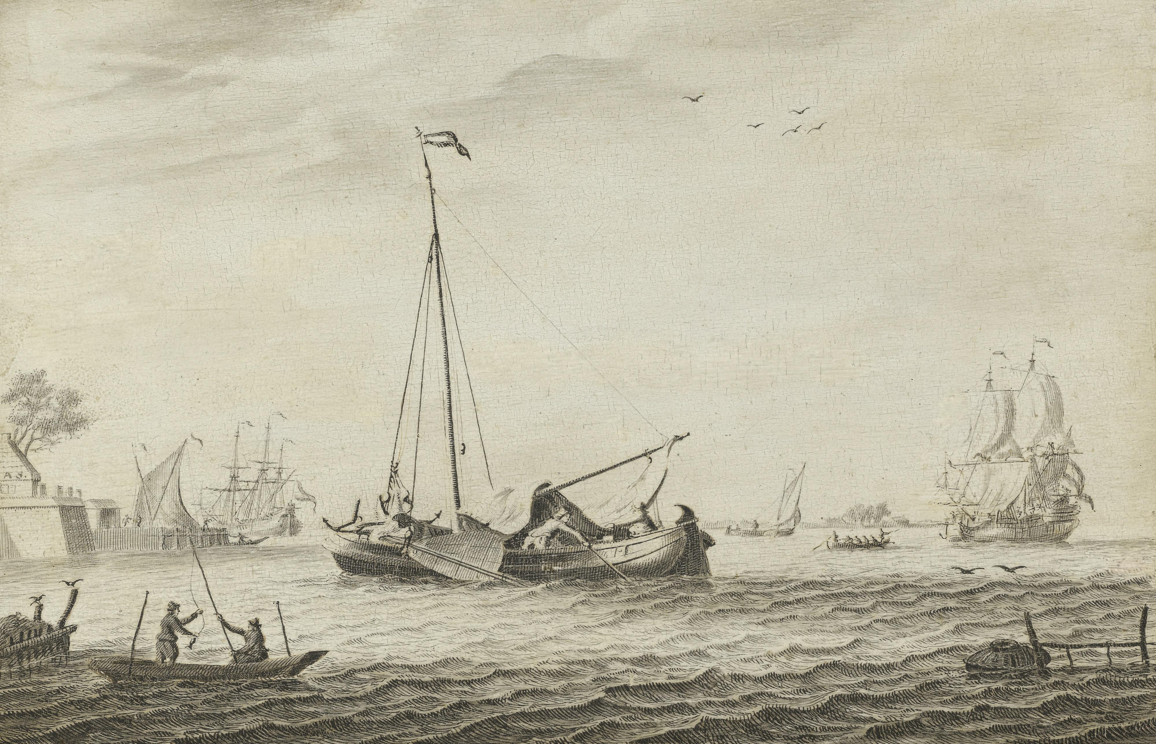 Adriaen Cornelisz. Van Der Salm - A Kaag And Other Vessels