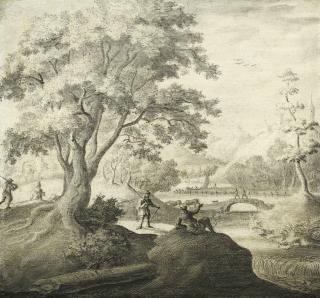 Adriaen Cornelisz. Van Der Salm - River Landscape With Figures Resting Along A Path