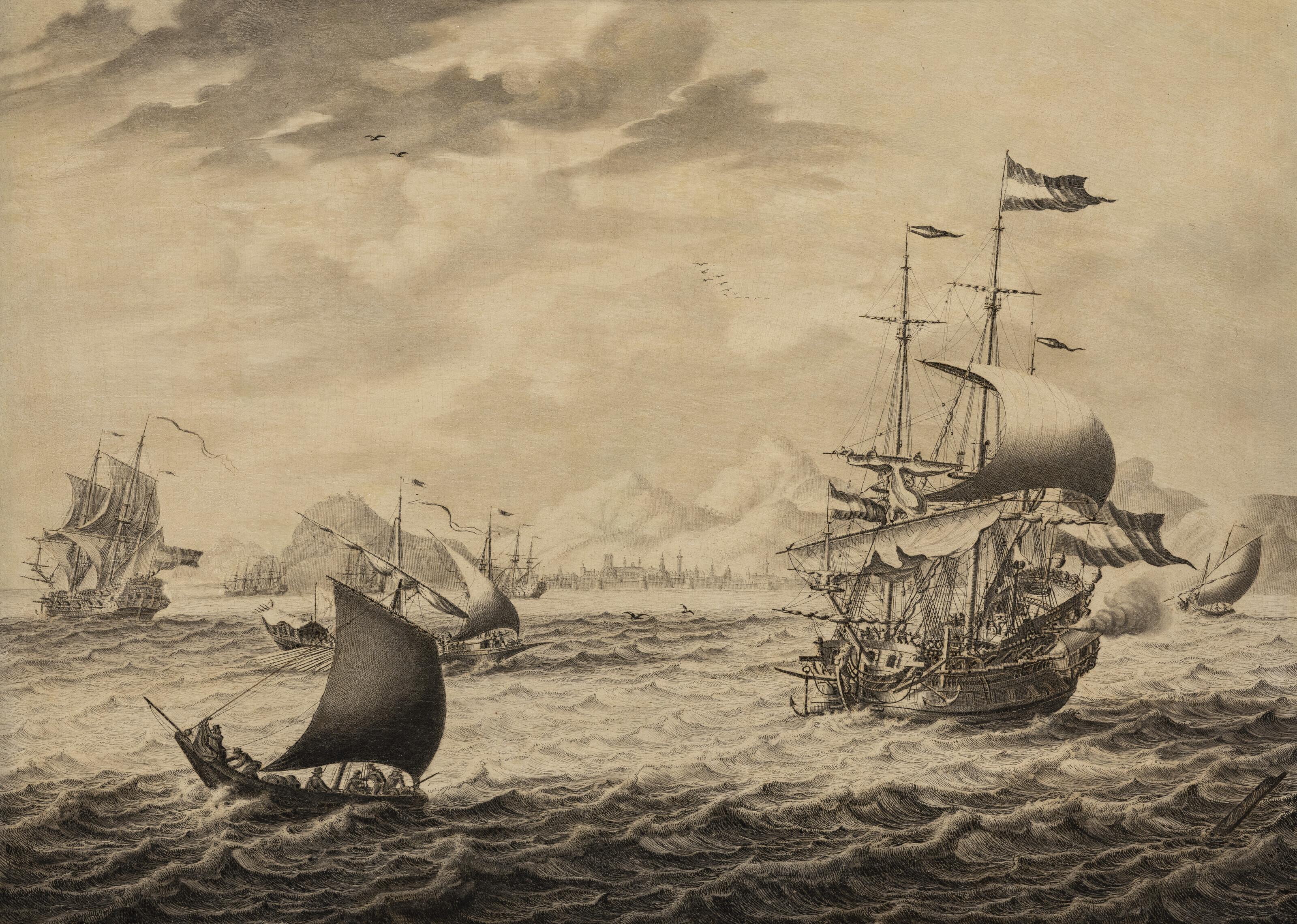 Adriaen Cornelisz. van Salm - A Dutch ship and vessel under sail in a moderate breeze off a high coast