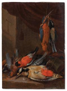 Adriaen De Grijef - A hunting still life with various songbirds