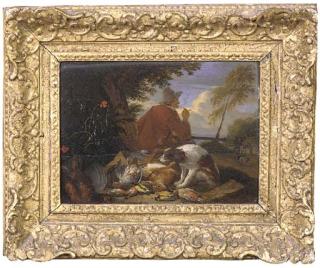 Adriaen De Gryeff - A huntsman with his dog and dead game