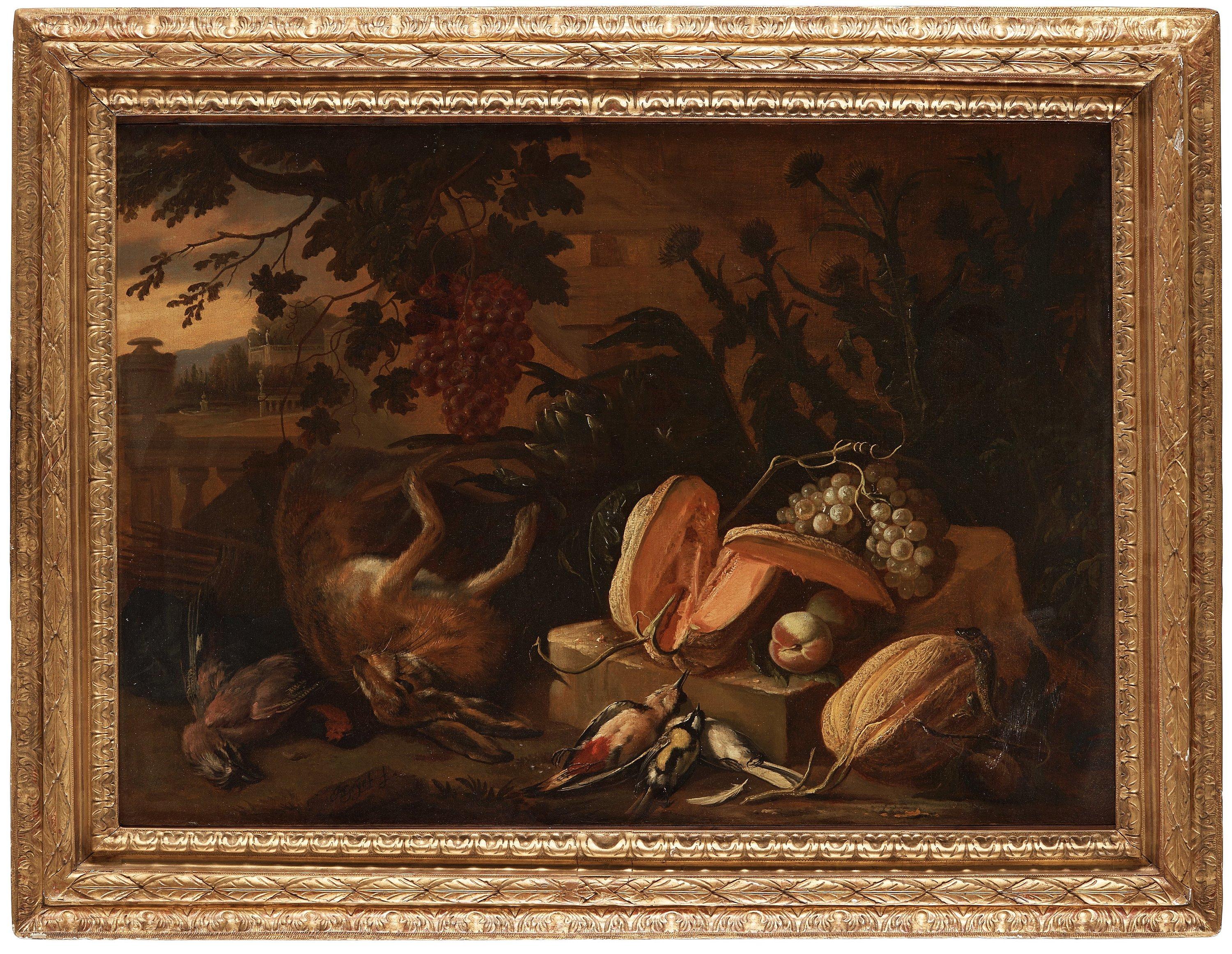 Adriaen de Gryeff - Still life with fruits and quarry