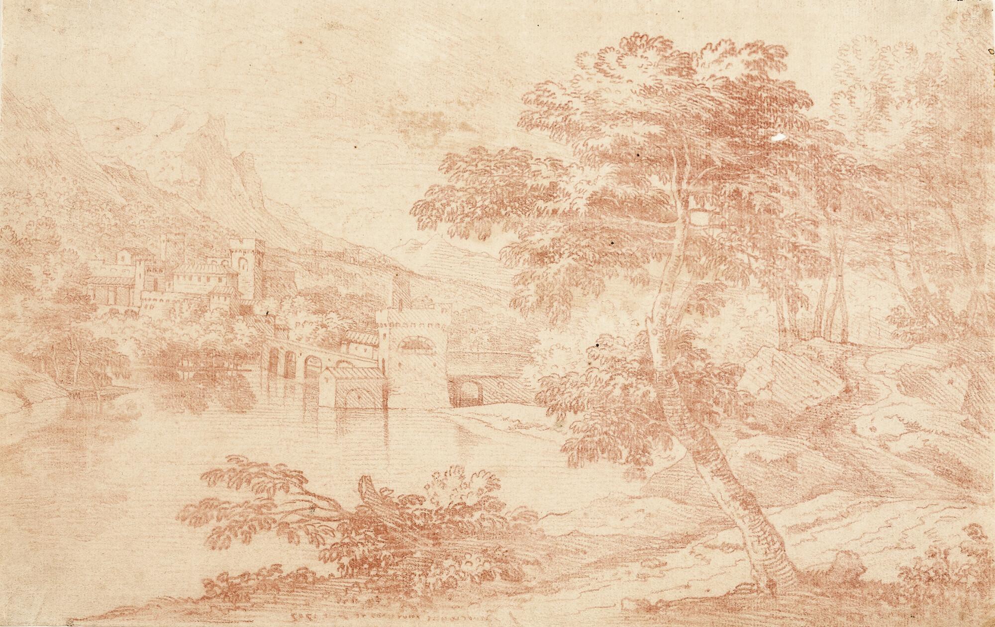 Adriaen Frans Boudewyns - Südliche ideale Flusslandschaft mit Blick auf ein Kastell.