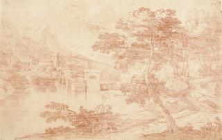 Adriaen Frans Boudewyns - Südliche ideale Flusslandschaft mit Blick auf ein Kastell.