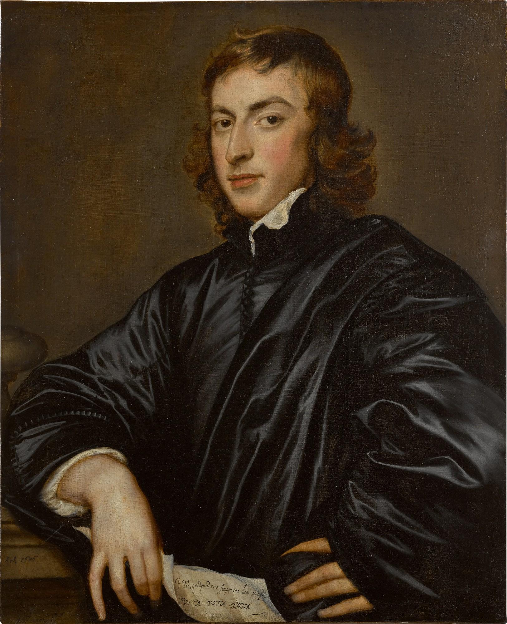 Adriaen Hanneman - Portrait Of A Gentleman, Half-Length, Wearing Black And Holding A Letter