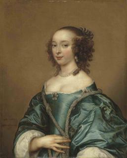 Adriaen Hanneman - Portrait of a lady, half-length, in a blue dress with pearls
