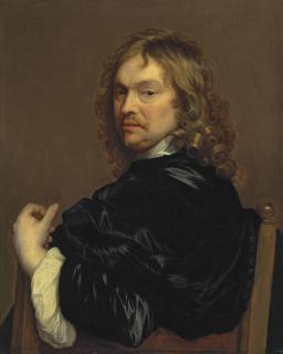 Adriaen Hanneman - Portrait of the artist, half-length, in a black cloak, leaning on the back of a chair