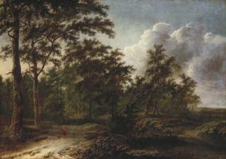 Adriaen Hendricksz. Verboom - A Wooded Landscape With Huntsmen On A Path