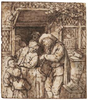 Adriaen Jansz. Van Ostade - A Hurdy-Gurdy Player At The Door Of House