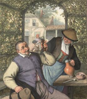 Adriaen Jansz. van Ostade - A peasant couple carousing in a garden
