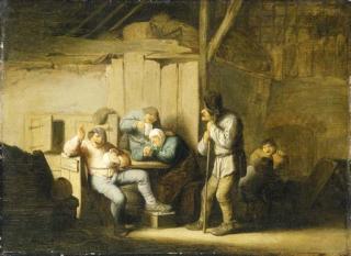 Adriaen Jansz. Van Ostade - Boors smoking and drinking in an interior
