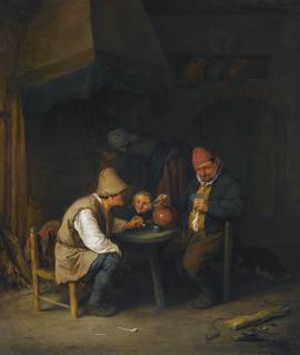 Adriaen Jansz. van Ostade - Peasant Family And Dog Beside The Hearth