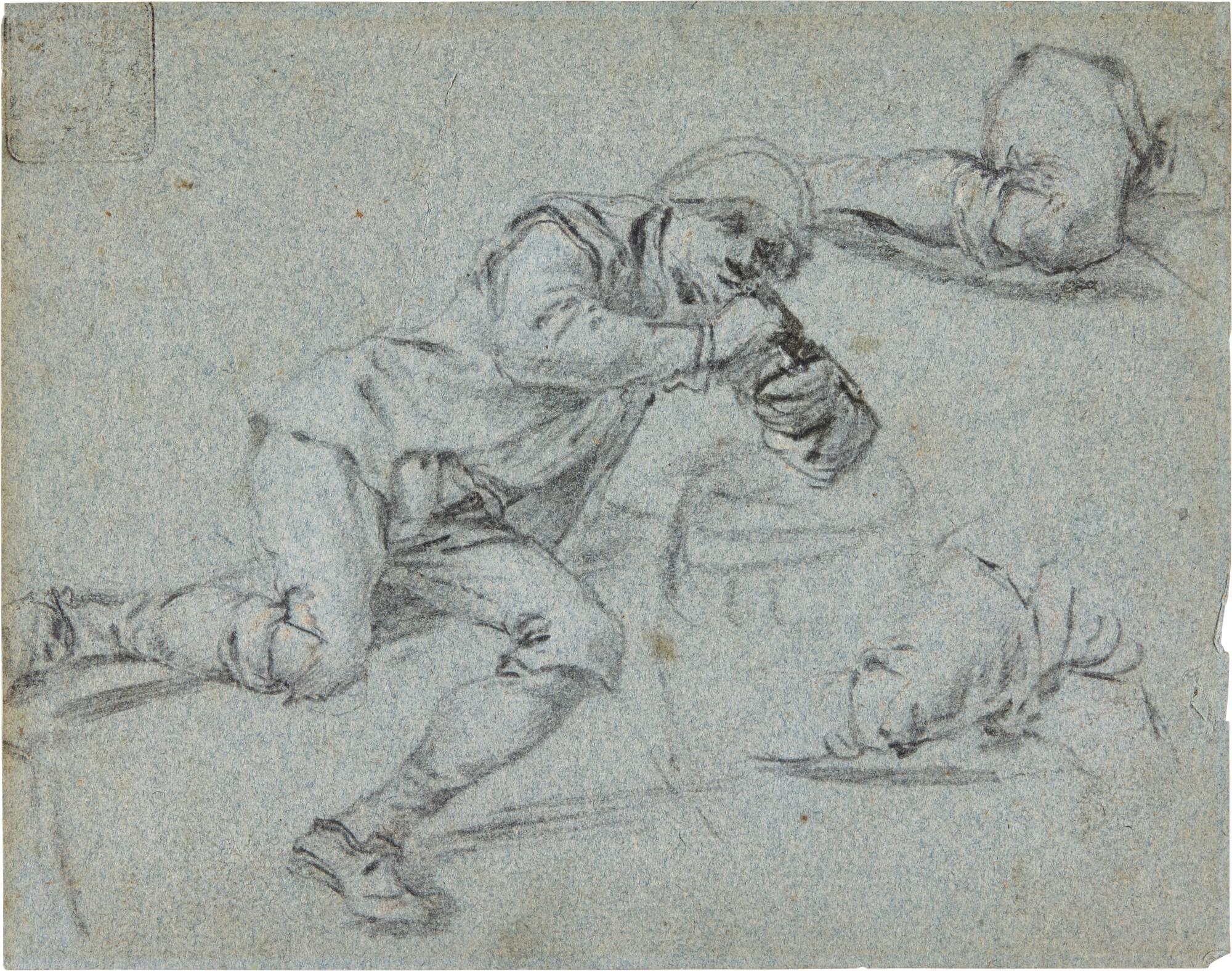 Adriaen Jansz van Ostade - Studies of a Man seated on a bench, leaning on a barrel