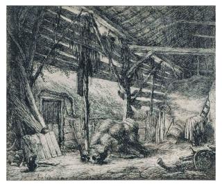 Adriaen Jansz. van Ostade - The Barn (Bartsch, Duthuit, Godefroy, Hollstein 23)