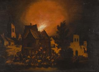 Adriaen Lievensz. Van Der Poel - A Village On Fire At Night