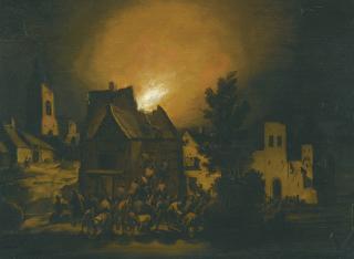 Adriaen Lievensz. Van Der Poel - Peasants Putting Out A Village Fire At Night