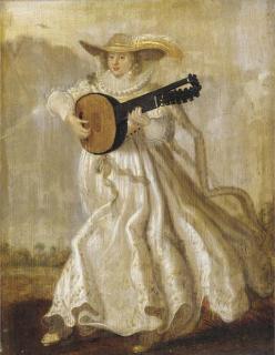 Adriaen Pietersz. van de Venne - A lady dancing and playing the lute in a landscape