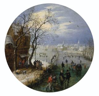 Adriaen Pietersz. Van De Venne - A winter landscape with skaters before a village