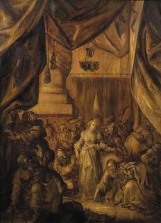 Adriaen Pietersz. Van De Venne - Christ and the woman taken into adultery - en brunaille