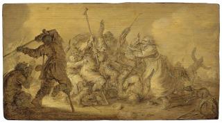 Adriaen Pietersz. Van De Venne - Fighting Beggars - En Brunaille