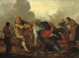 Adriaen Pietersz. Van De Venne - Figures brawling with onlookers on a road